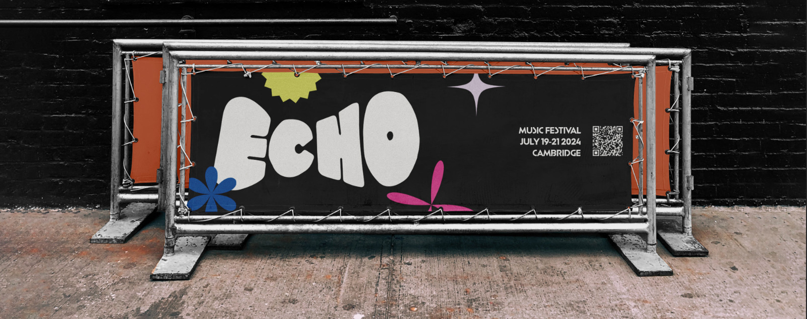 Fence panel with Echo festival design