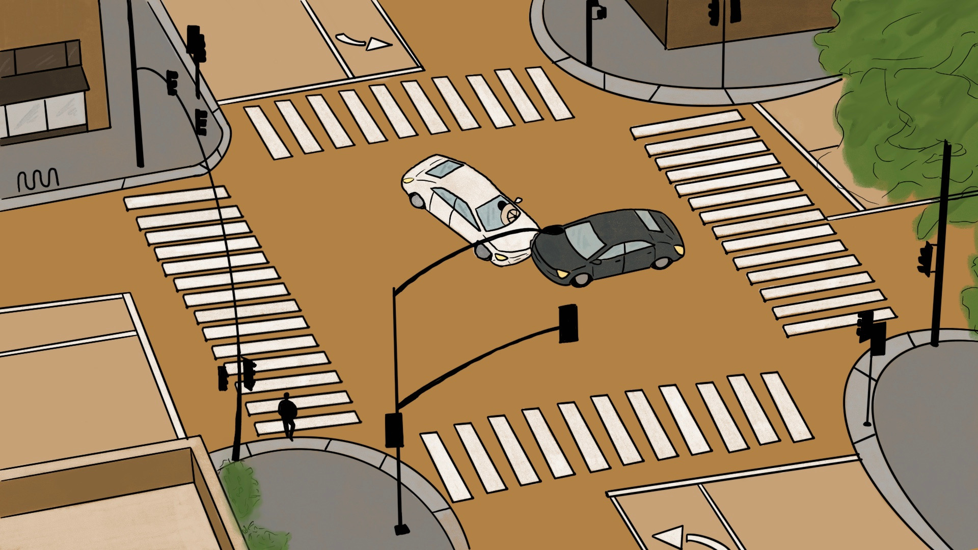 Illustration of two cars colliding in a box junction