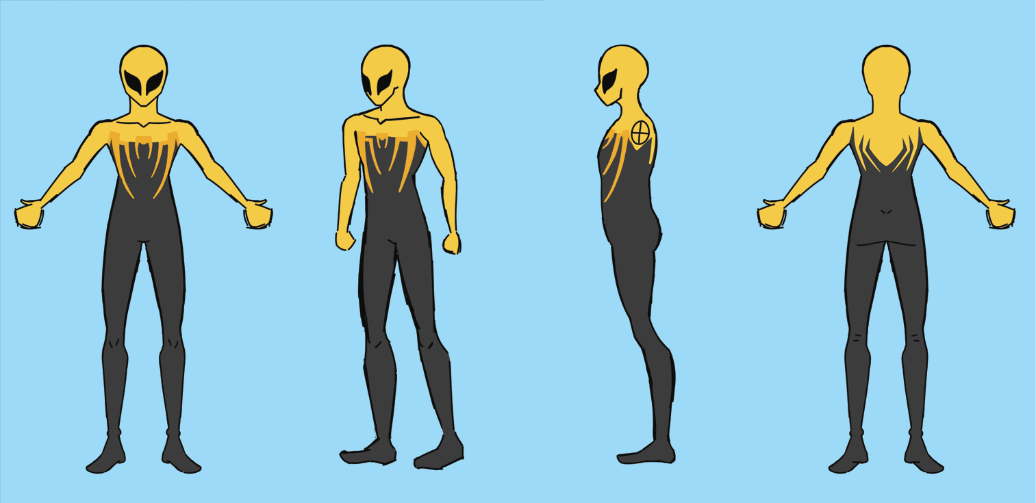 Four illustrations of The Golden Spider from different angles