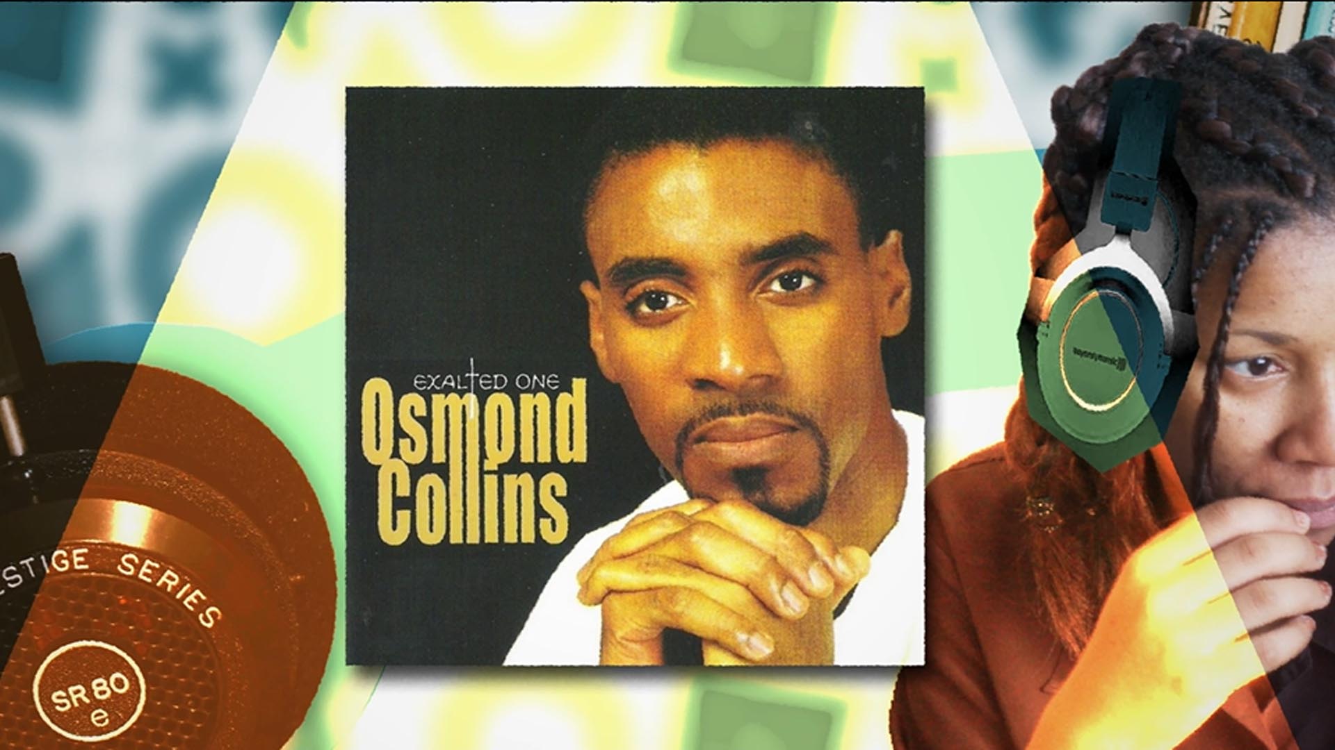 Album cover of Osmond Collins next to photo of woman wearing headphones