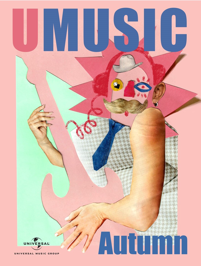 UMusic Poster with guitar player made from cut-up images