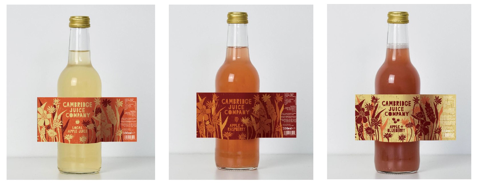 Three photos of bottles with different label designs