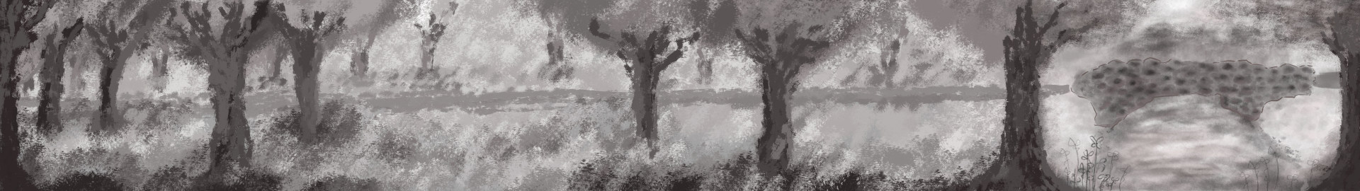 Monochrome illustration of countryside