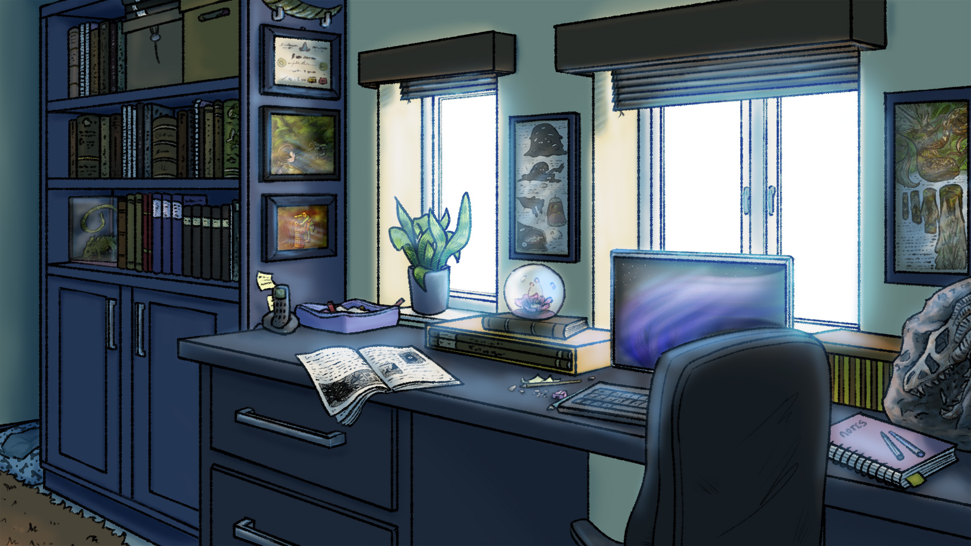Animation still of home office