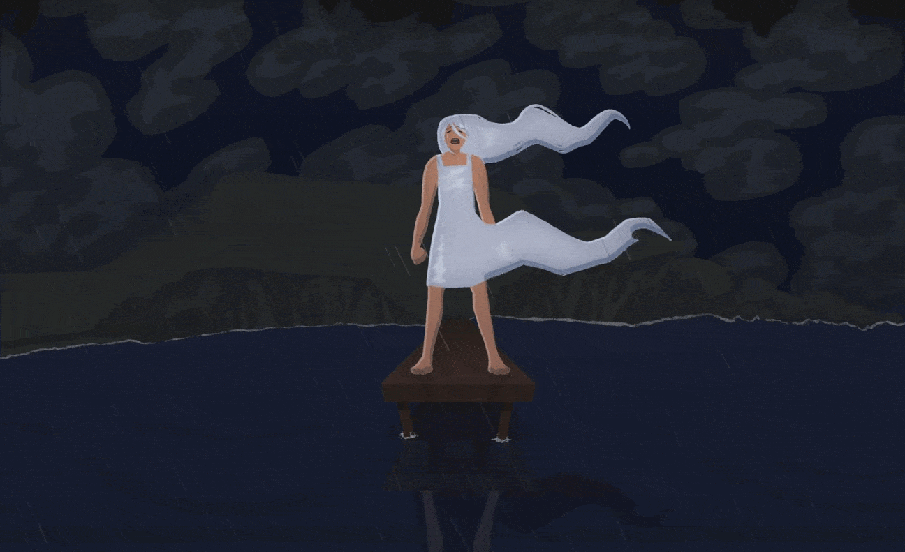 Animated gif of woman standing at end of pier