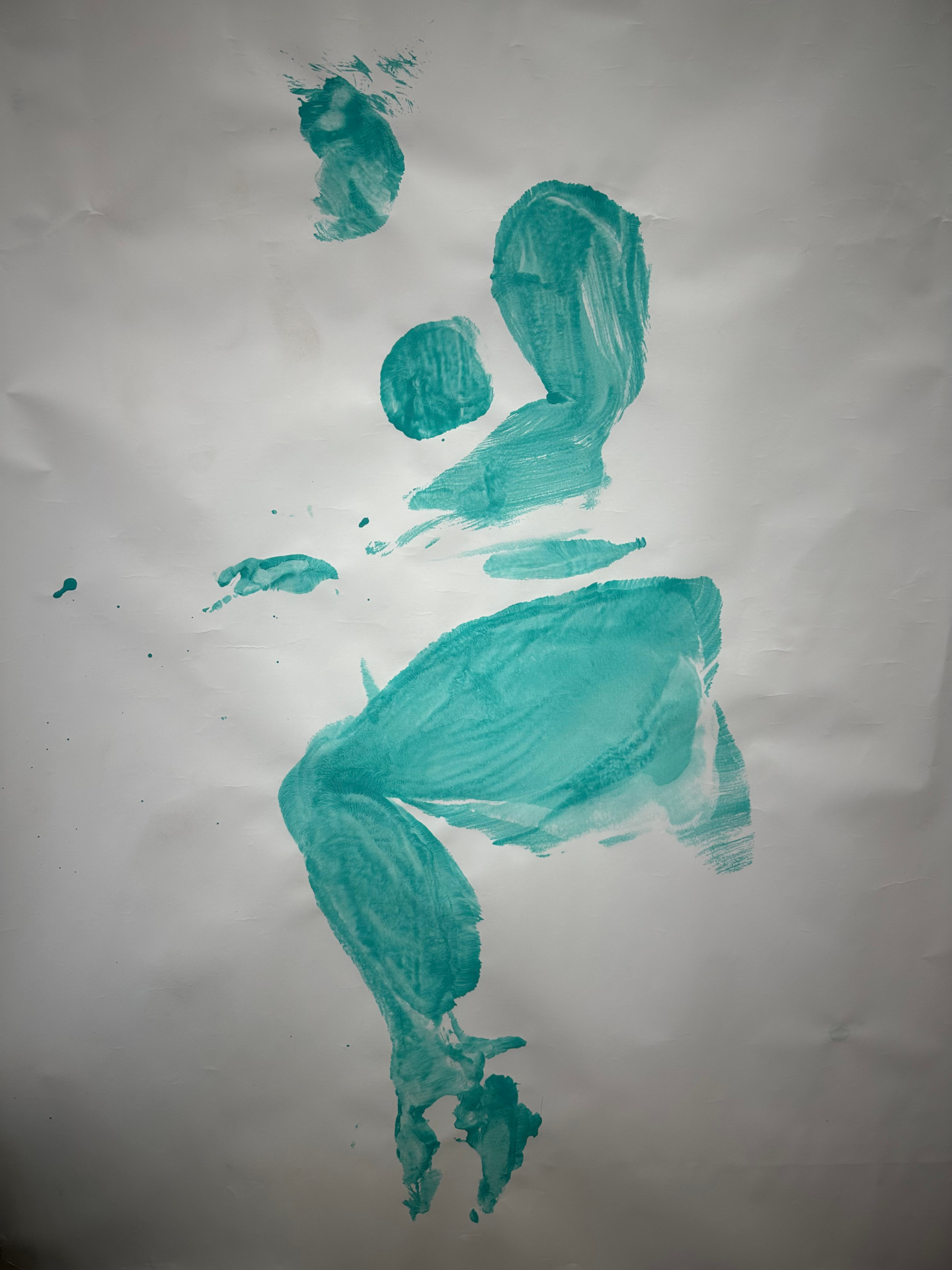 Canvas with blue human body lying sideways