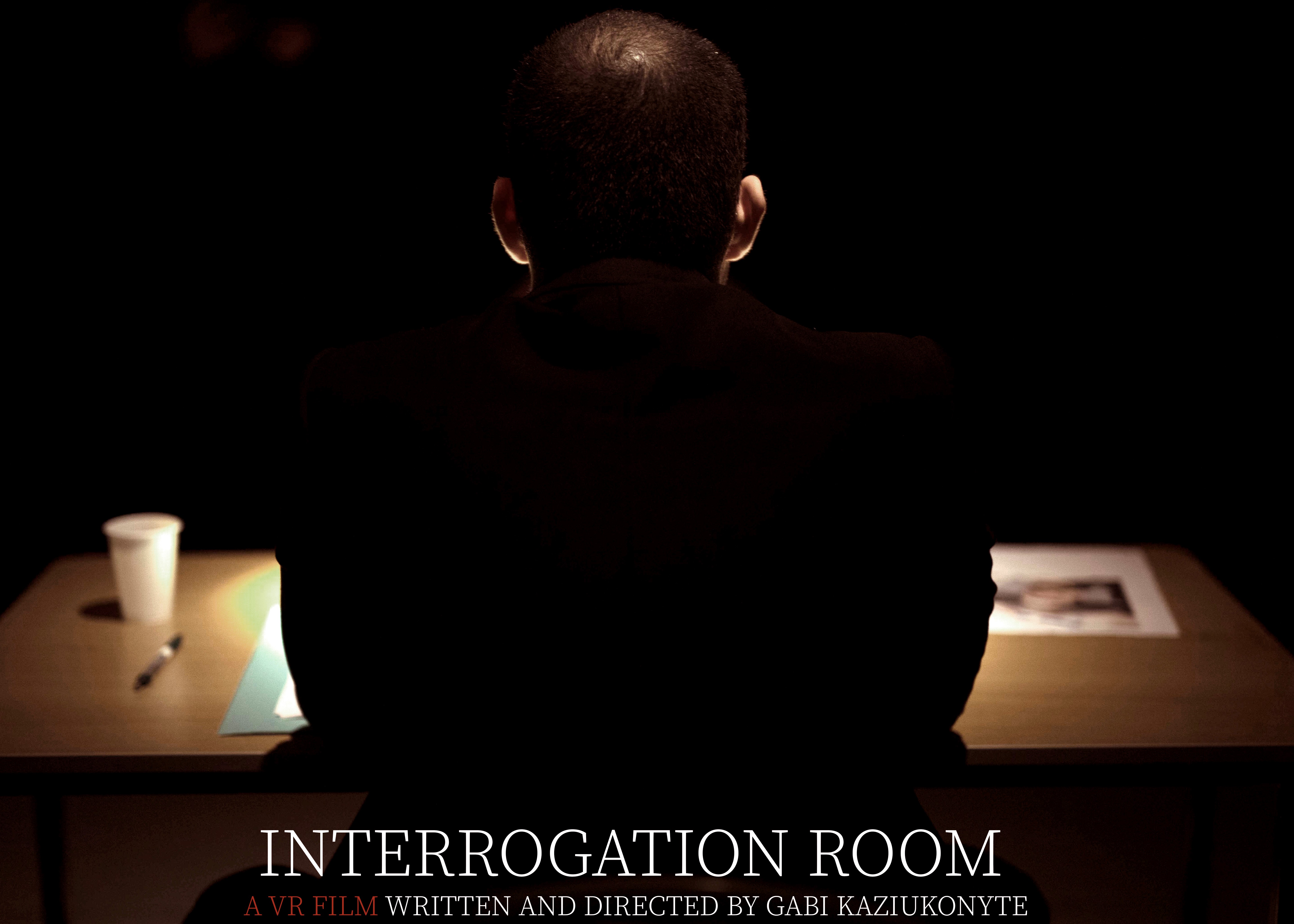 Poster for Interrogation Room film showing man sitting at desk seen from behind.