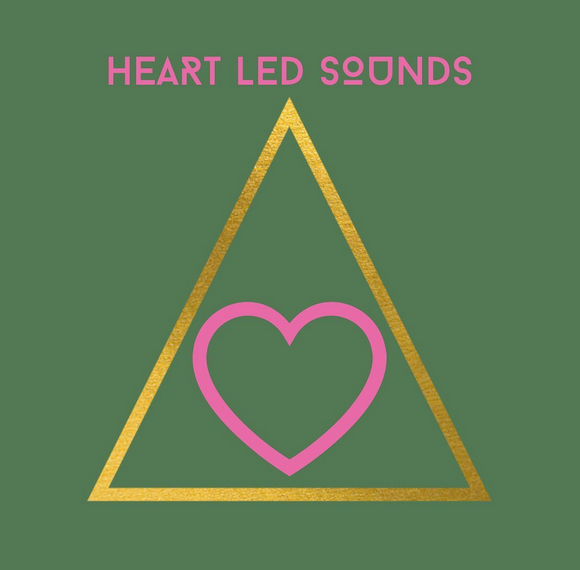 Heart Led Sounds logo - gold triangle round pink heart
