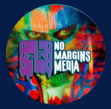 No Margins Media logo over photo of man in wrestler mask