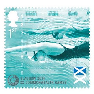 Commonwelath Games 2014 stamp featuring illustration of swimmer