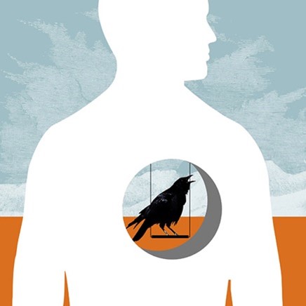 Illustration of humanoid sillhouette with hole in torso containing a perched crow
