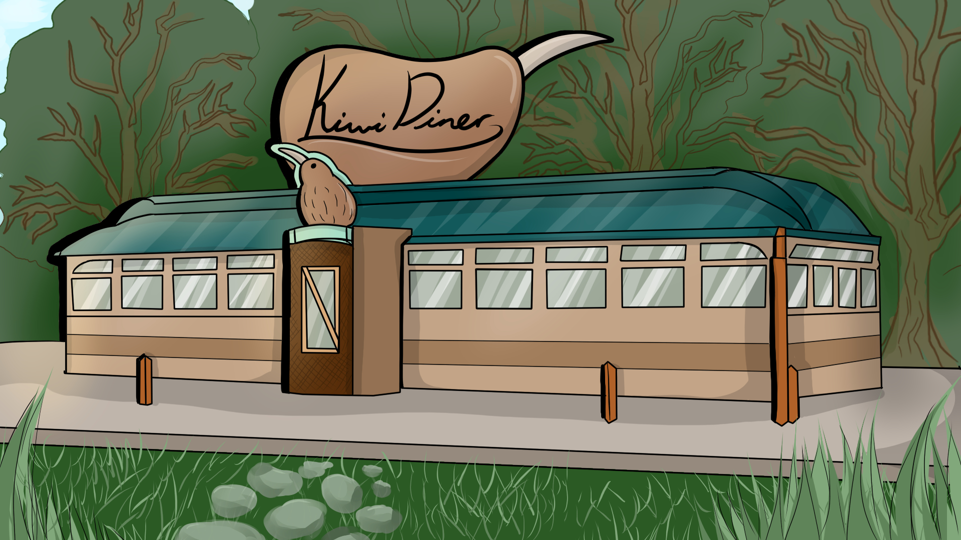 Illustration of Kiwi Diner exterior
