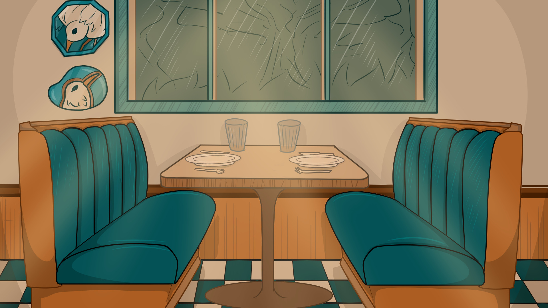 Illustration of diner seating booth