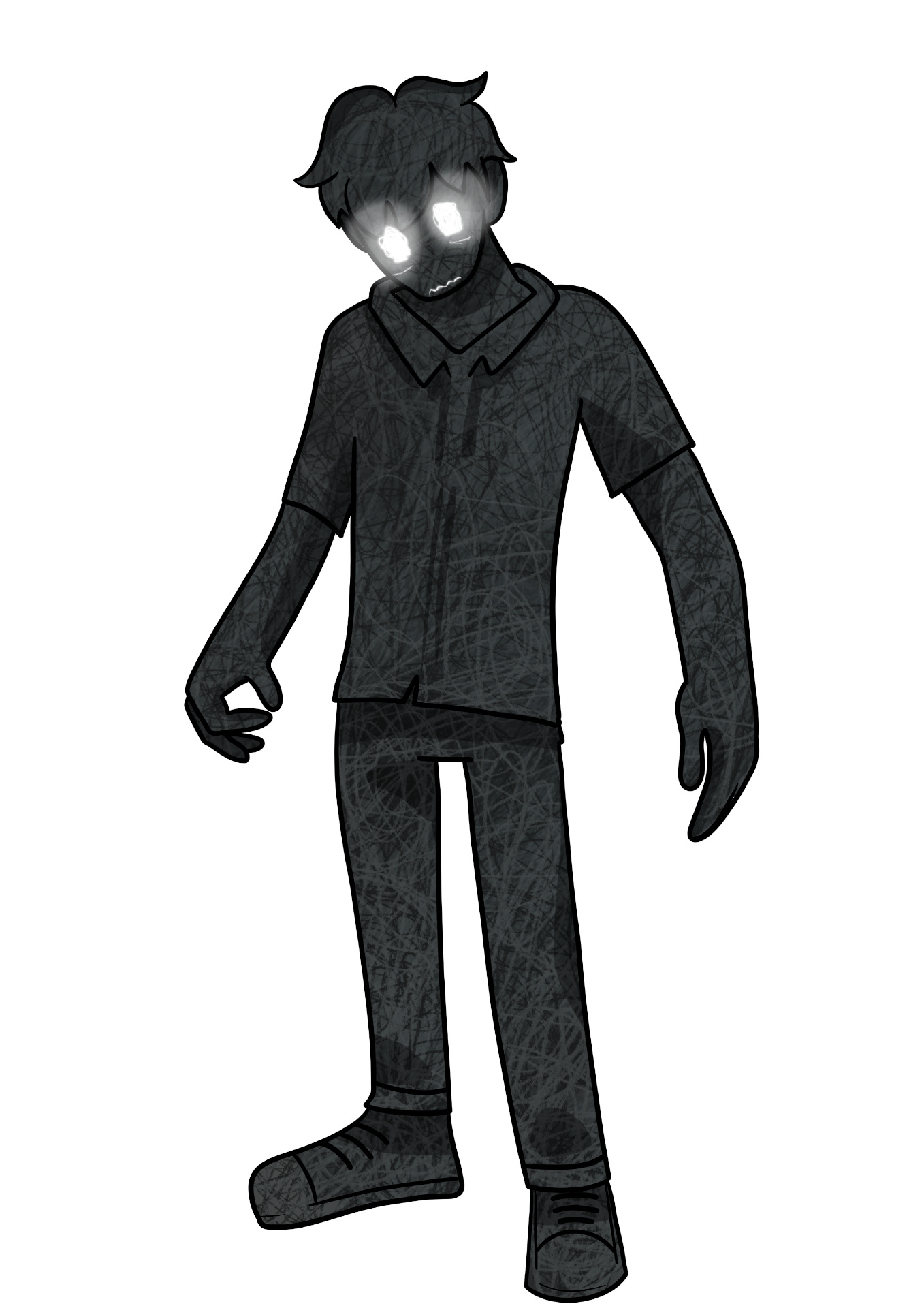 Illustration of shadowy man with shining eyes