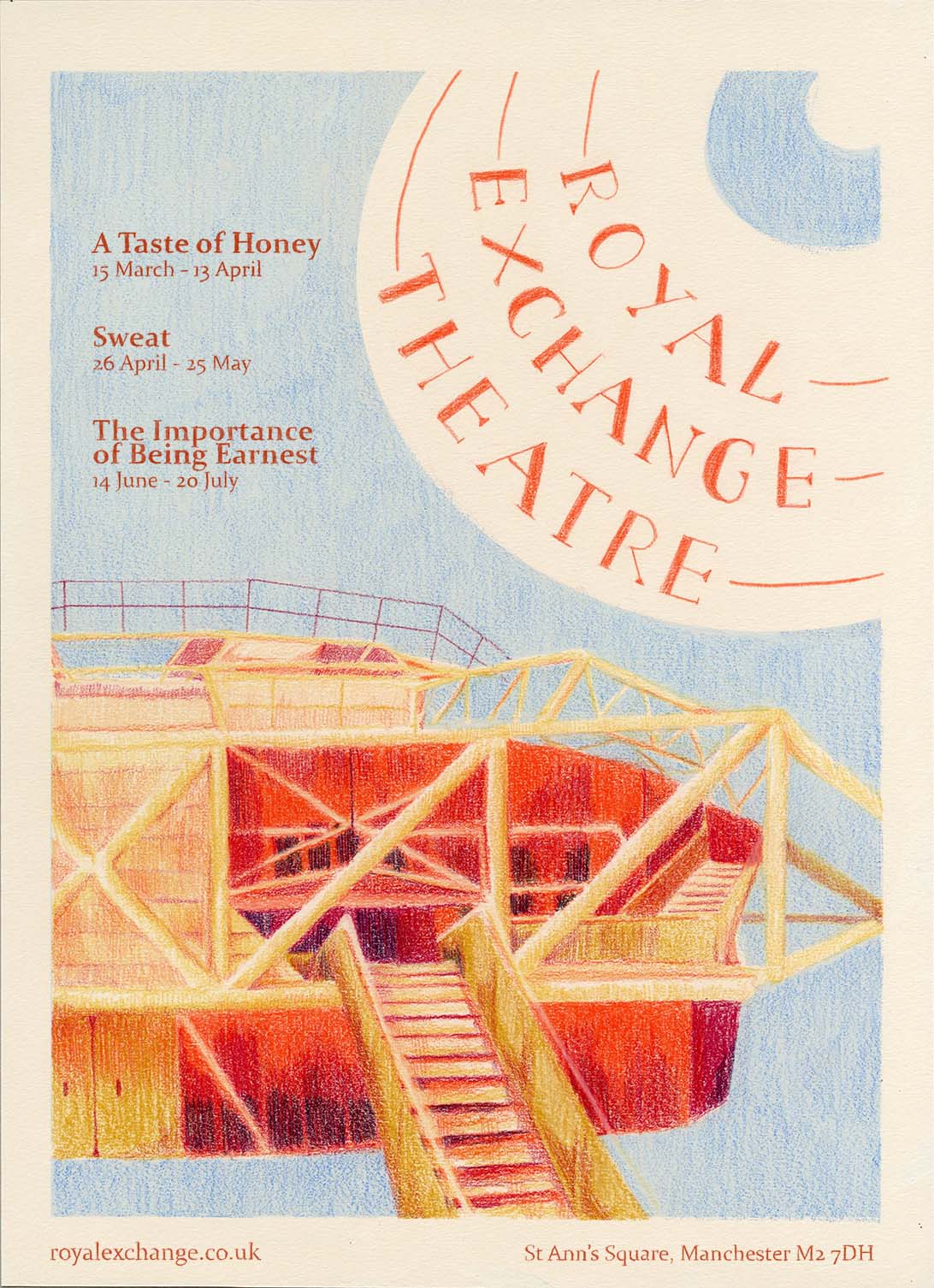 Poster for Royal Exchange Theatre with illustration of theatre exterior