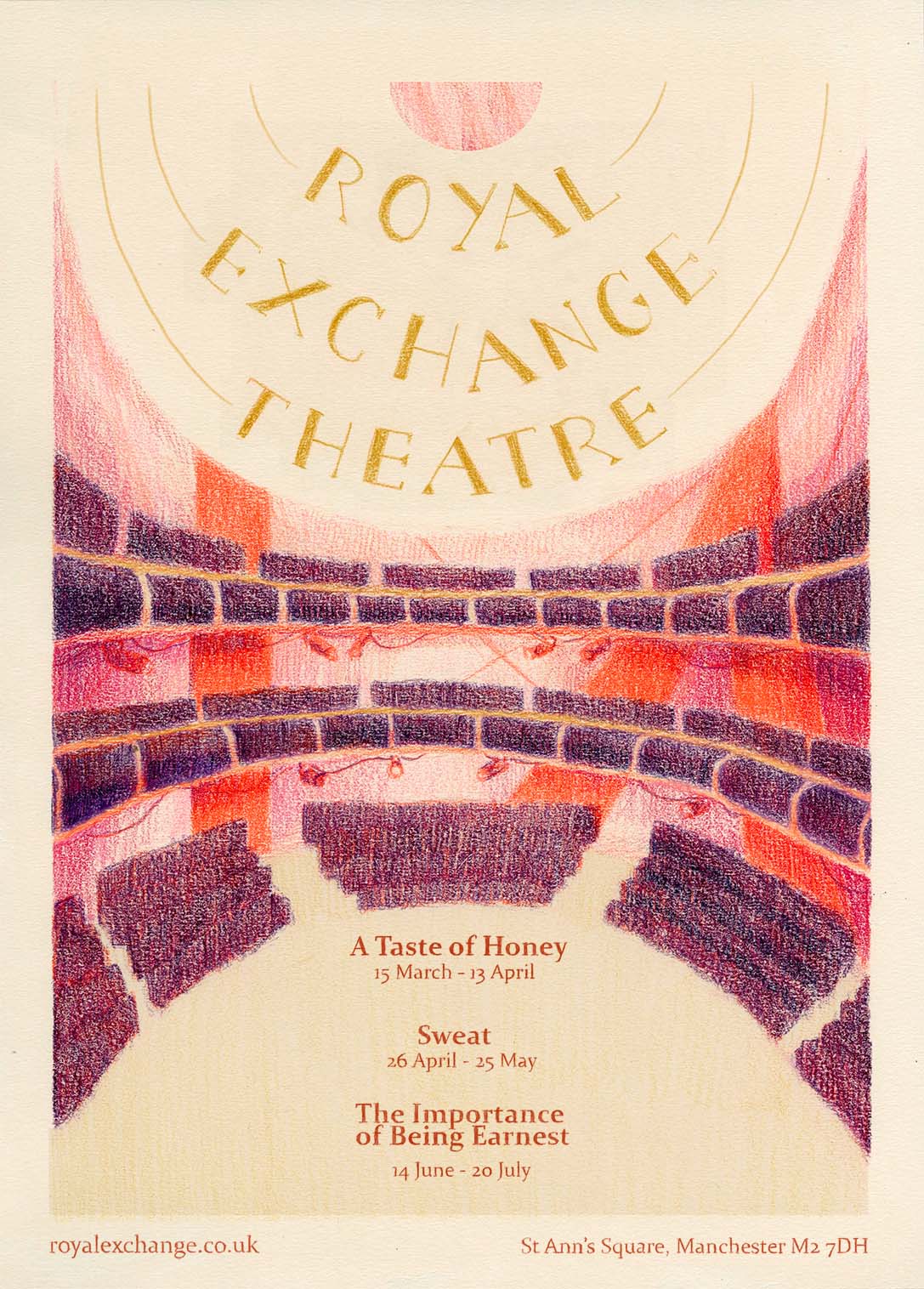 Poster for Royal Exchange Theatre with illustration of theatre interior