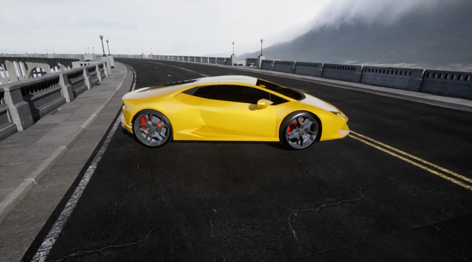 CGI yellow sports car on highway