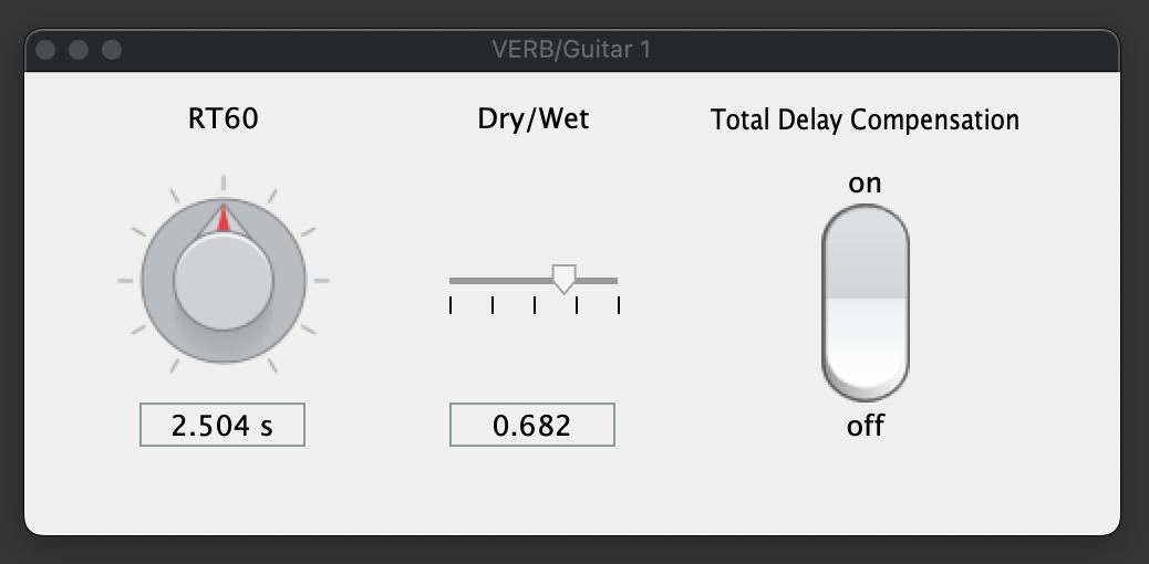Audio panel showing settings for verb effect