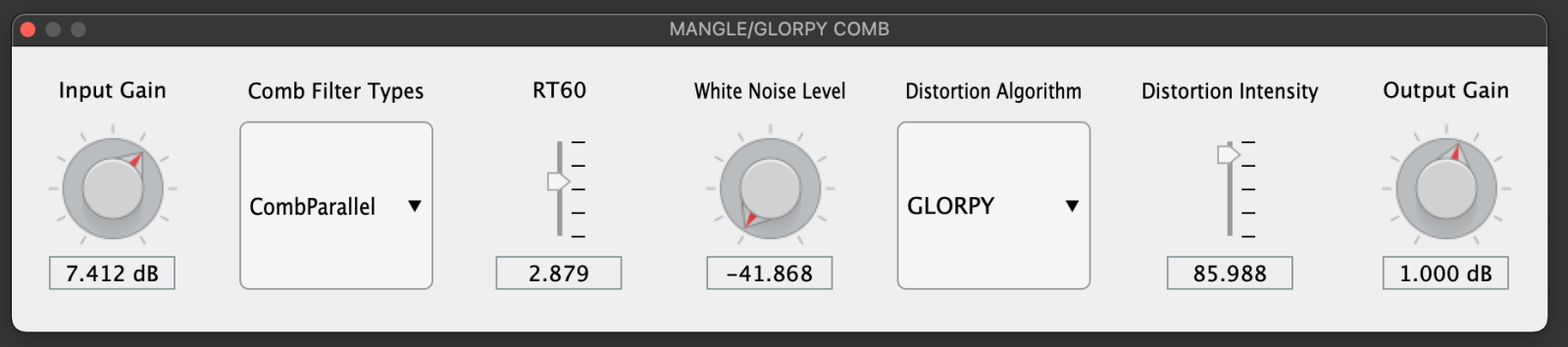Audio panel showing settings for mangle effect