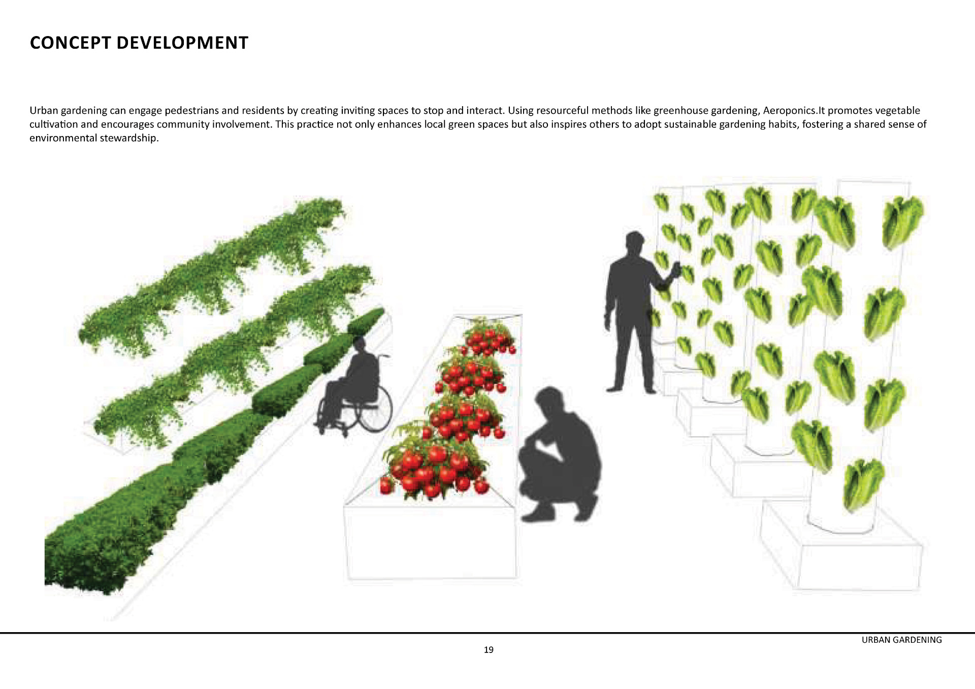 Illustration of three people working with plants