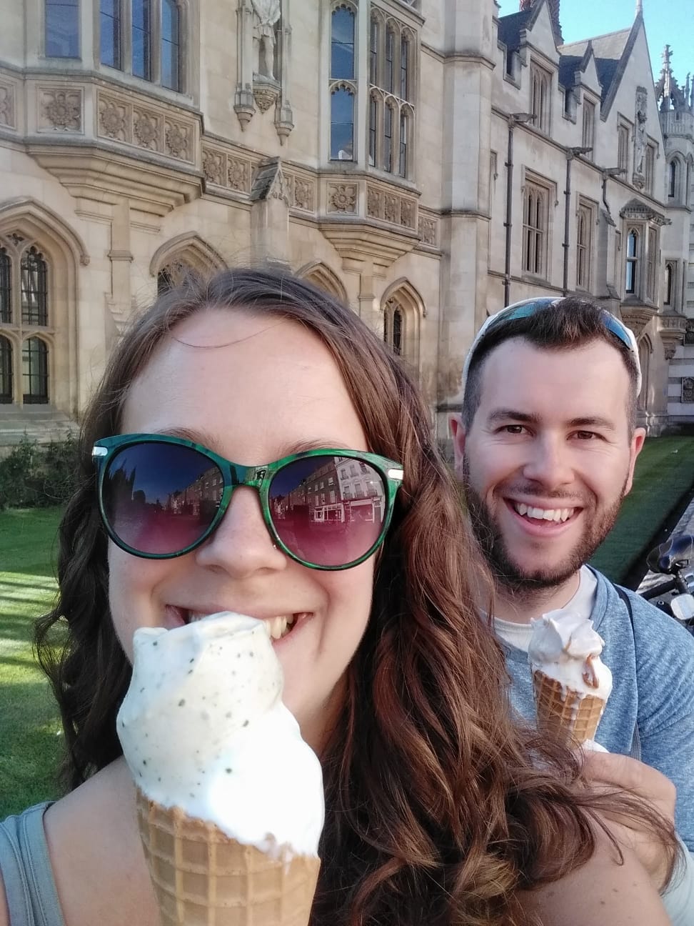 ARU PhD student Jack pictured with a friend eating an ice cream from Jacks Gelato.