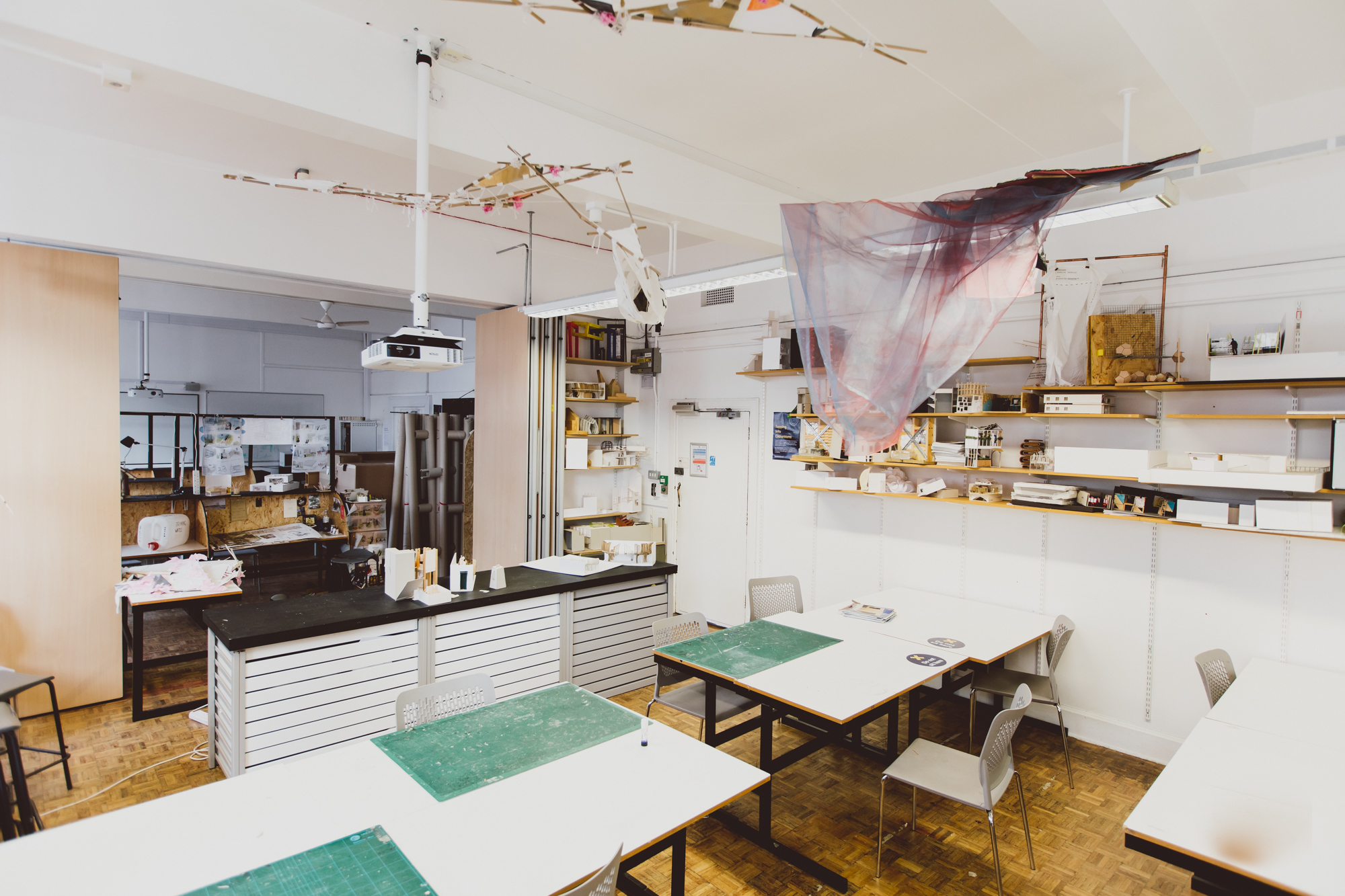 Desks and models in Interior Design Studio