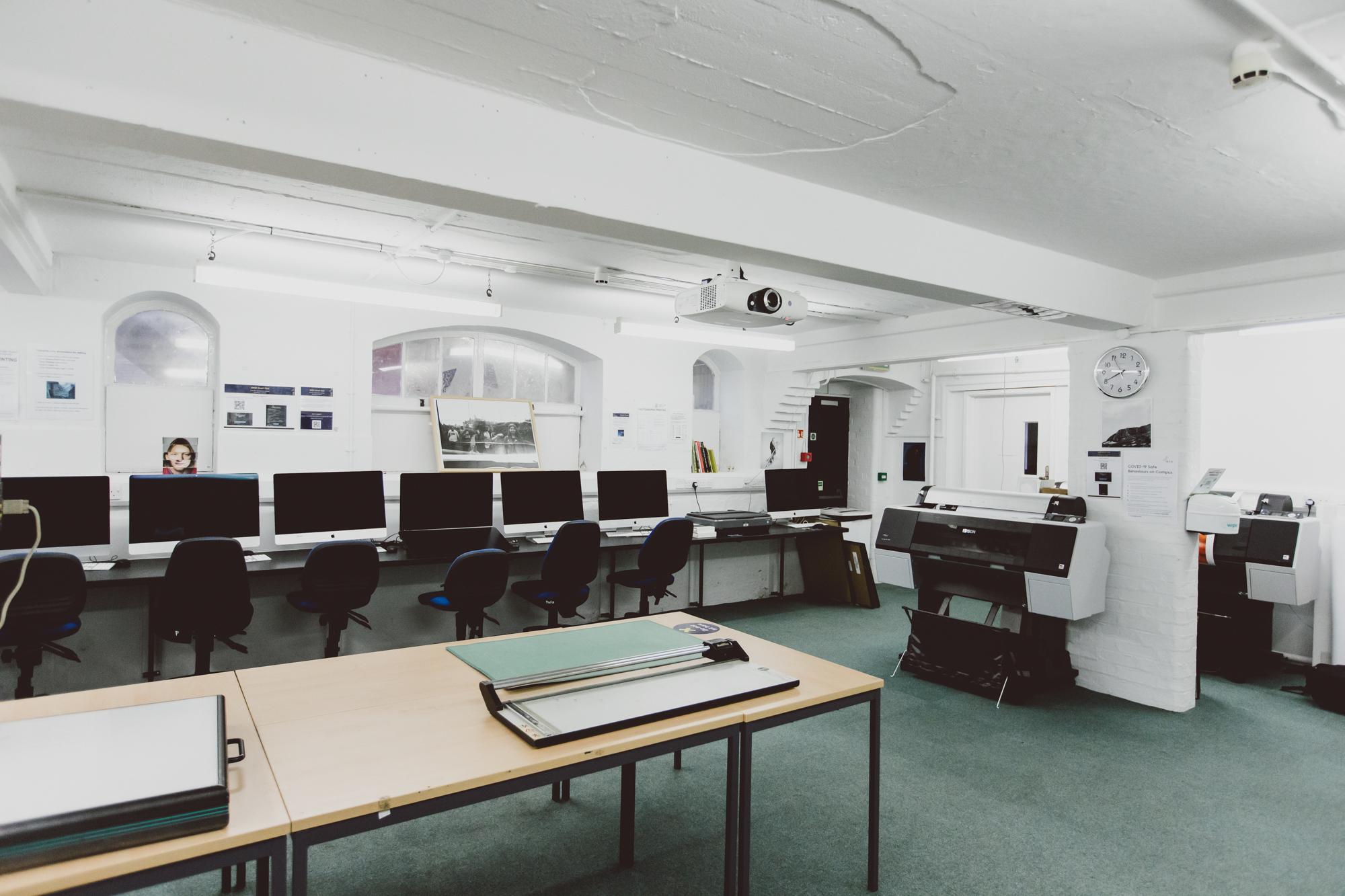 Workstations and printers in digital photography studio