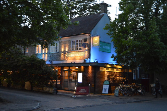 The outside of the Maypole pub photographed early evening.