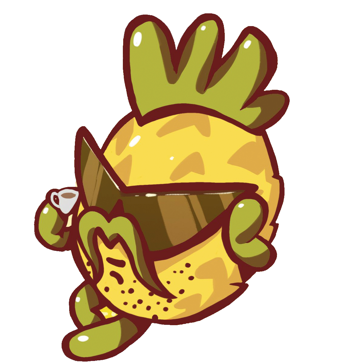 Illustration of berry wearing shades and holding cup of tea