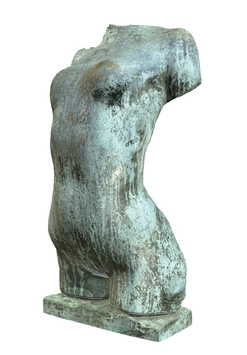 Headless copper sculpture of woman