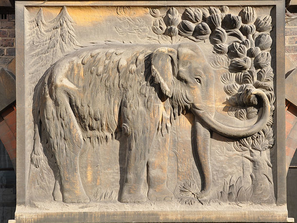 Stone relief with mammoth carving