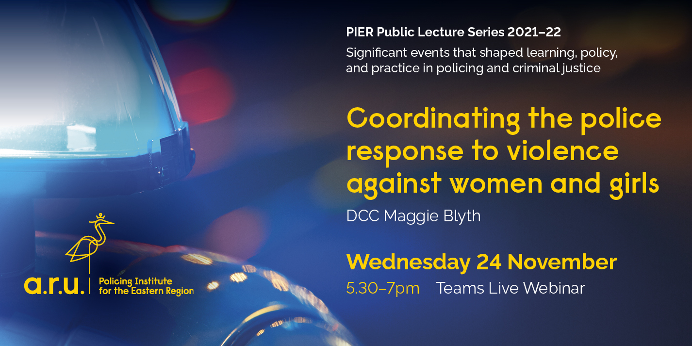 'Coordinating the police response to violence against women and girls’ event poster with text.