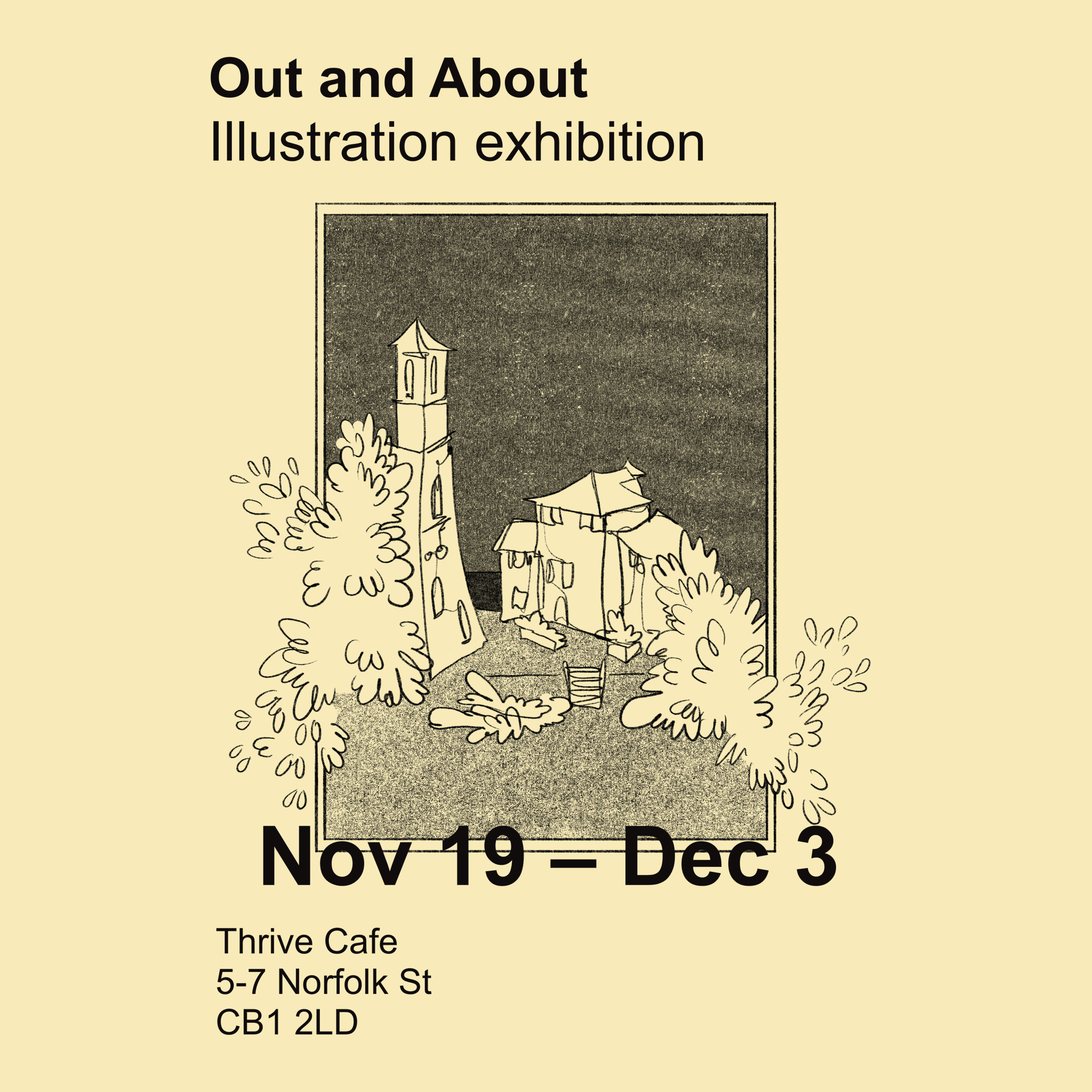 Out and About Illustration exhibition poster.