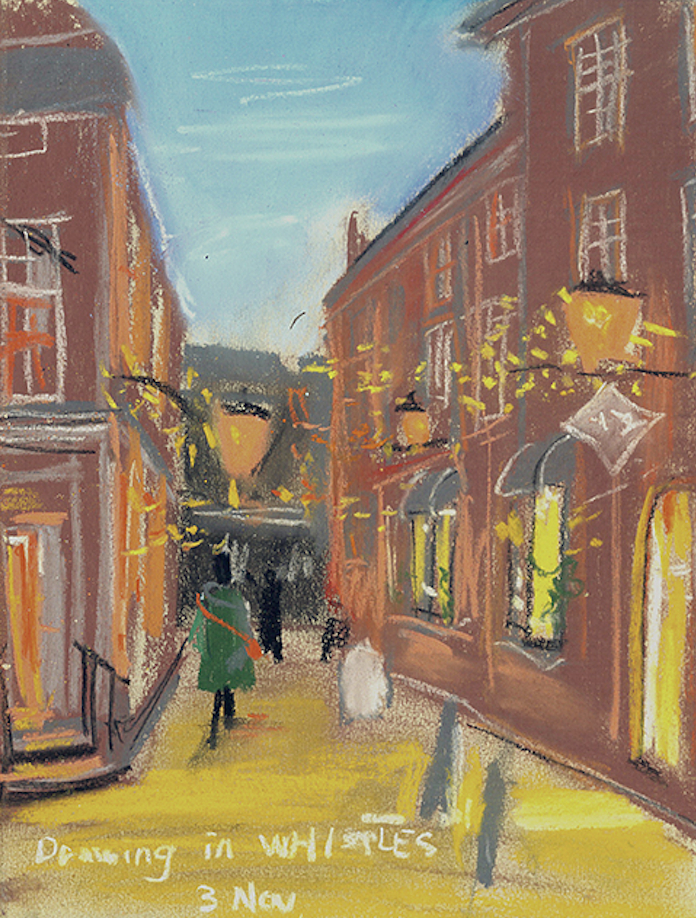 Illustration of people in city street