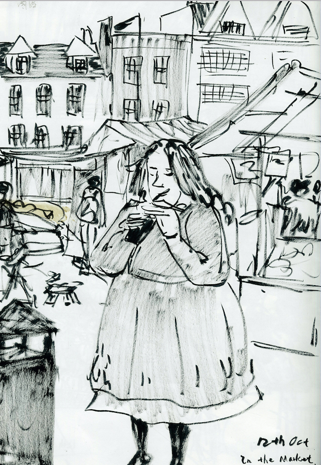Illustration of woman in market