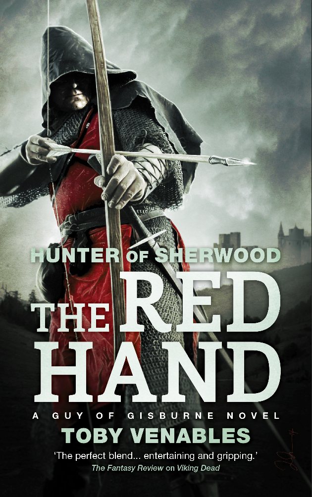 Cover of 'Hunter of Sherwood: The Red Hand' showing hooded man with bow and arrow