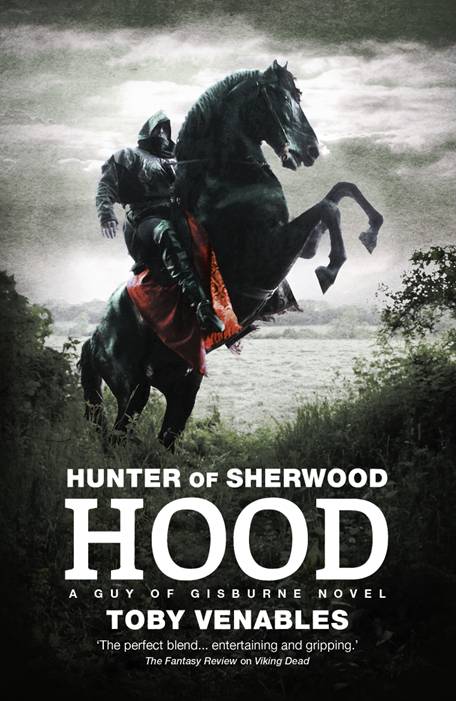 Cover of 'Hunter of Sherwood: Hood' showing hooded man on rearing horse