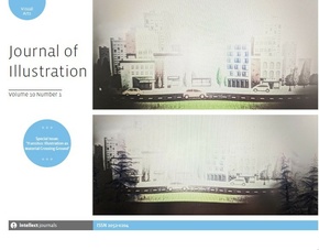 Cover of Journal of Illustration Vol 10 Issue 1 with two illustrations of cityscape at different times
