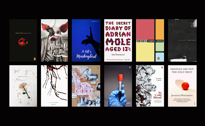Montage of book covers by ARU graphic design students