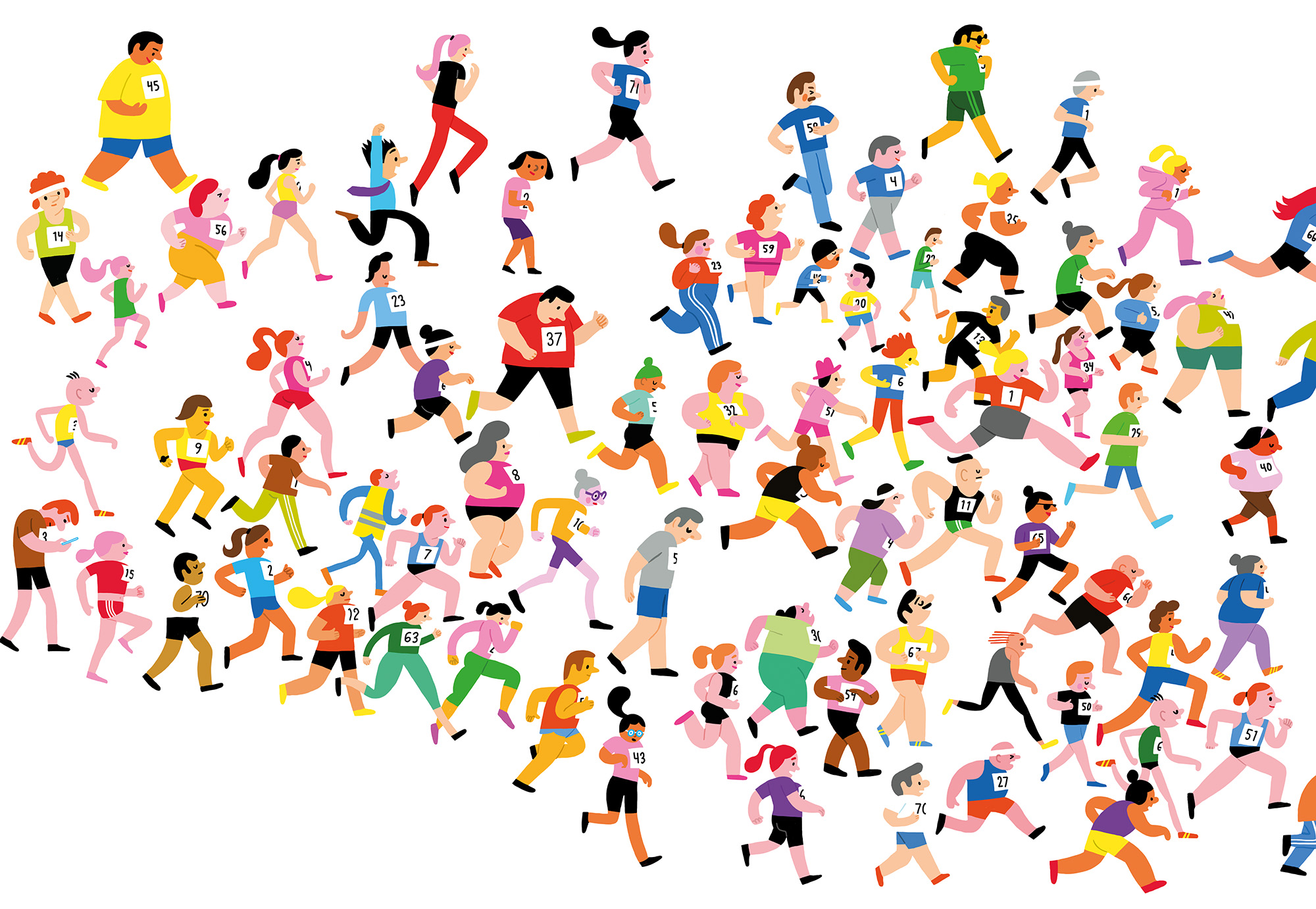 Illustration of many people running a race