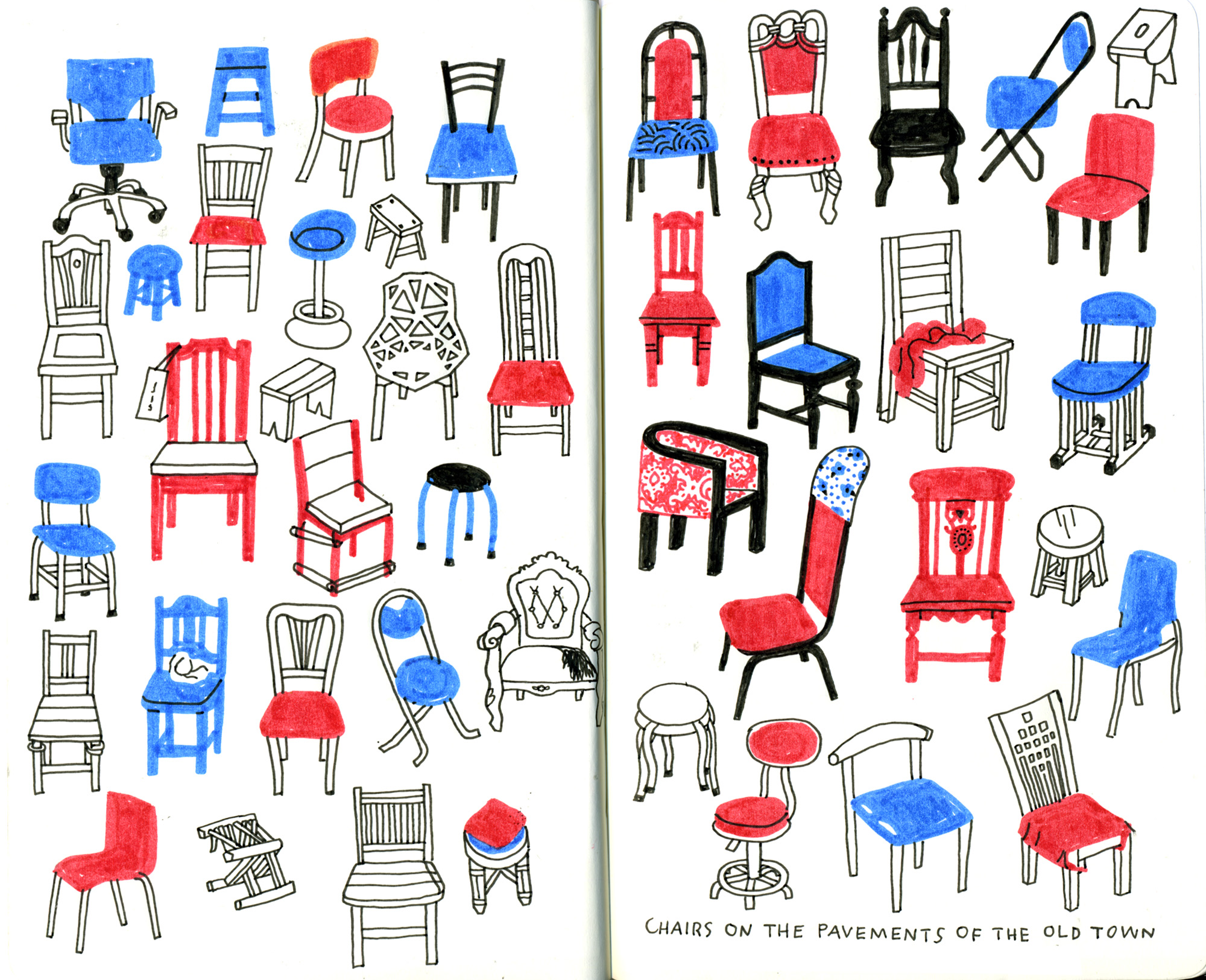 Illustration of many different chairs