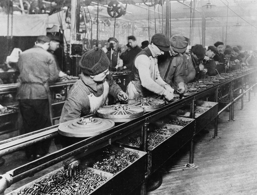 A photo of the ford assembly line.
